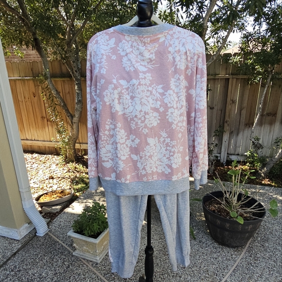 Nwt Splendid 2 Piece Pink Floral Print French Terry Pajamas/Lounge Set XXL/EEG - Picture 3 of 15